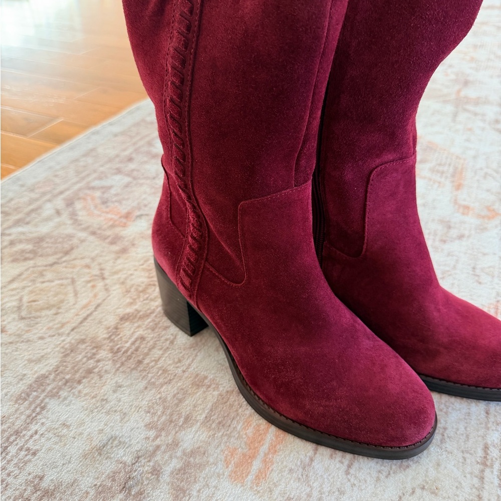 Vince Camuto Red Suede Block Heel Boots